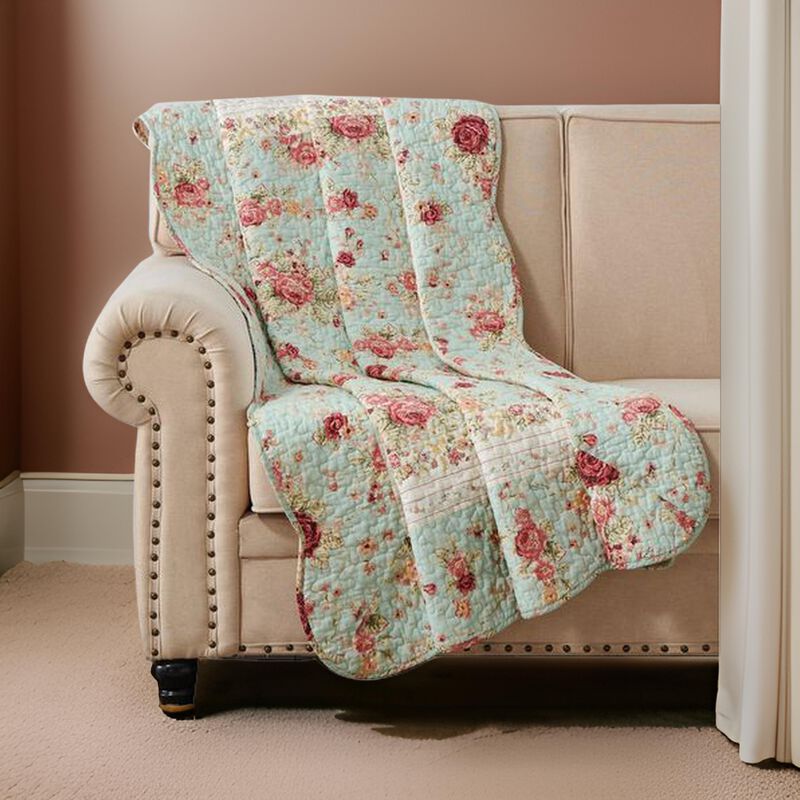 Rosle 50 x 60 Quilted Throw Blanket with Fill, Rose Flowers, Multicolor