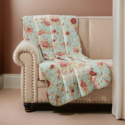 Rosle 50 x 60 Quilted Throw Blanket with Fill, Rose Flowers, Multicolor