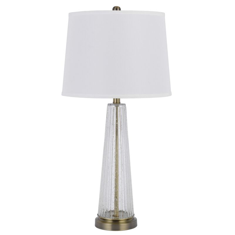31 Inch Table Lamp Set of 2, White Shade, Tapered Glass Body, Metal Base