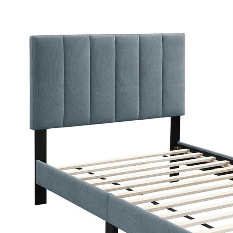 Lilian Twin Bed, Soft Channel Tufted Light Gray Linen Upholstery