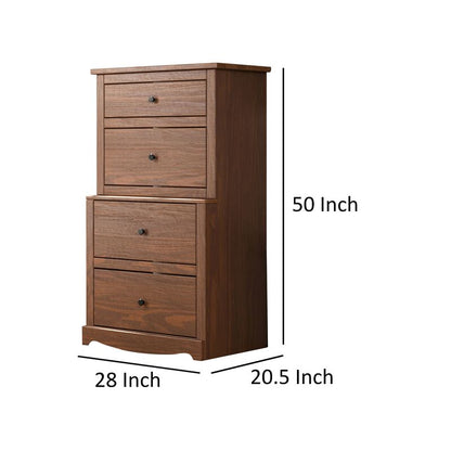 Stav Tall Dresser Chest with 4 Drawers, Plank Style, Brown Solid Wood