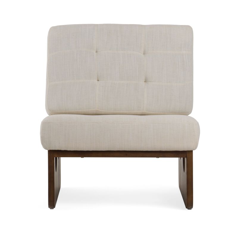 27 Inch Accent Chair, Cushioned Tufted Back, Open Panel Frame, Beige, Brown