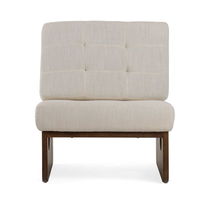27 Inch Accent Chair, Cushioned Tufted Back, Open Panel Frame, Beige, Brown