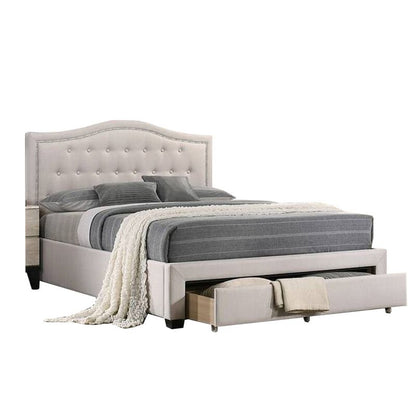 Buk Upholstered Tufted Twin Bed with Storage, Nailhead Trim, Gray Burlap