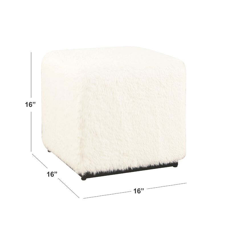Lev Accent Ottoman, Square Cube SIlhouette with White Faux Fur 16 Inch
