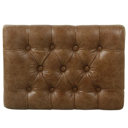 Ottoman Footstool, Black Metal, Brown Tufted Faux Leather 22 Inch