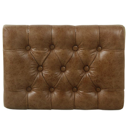 Ottoman Footstool, Black Metal, Brown Tufted Faux Leather 22 Inch