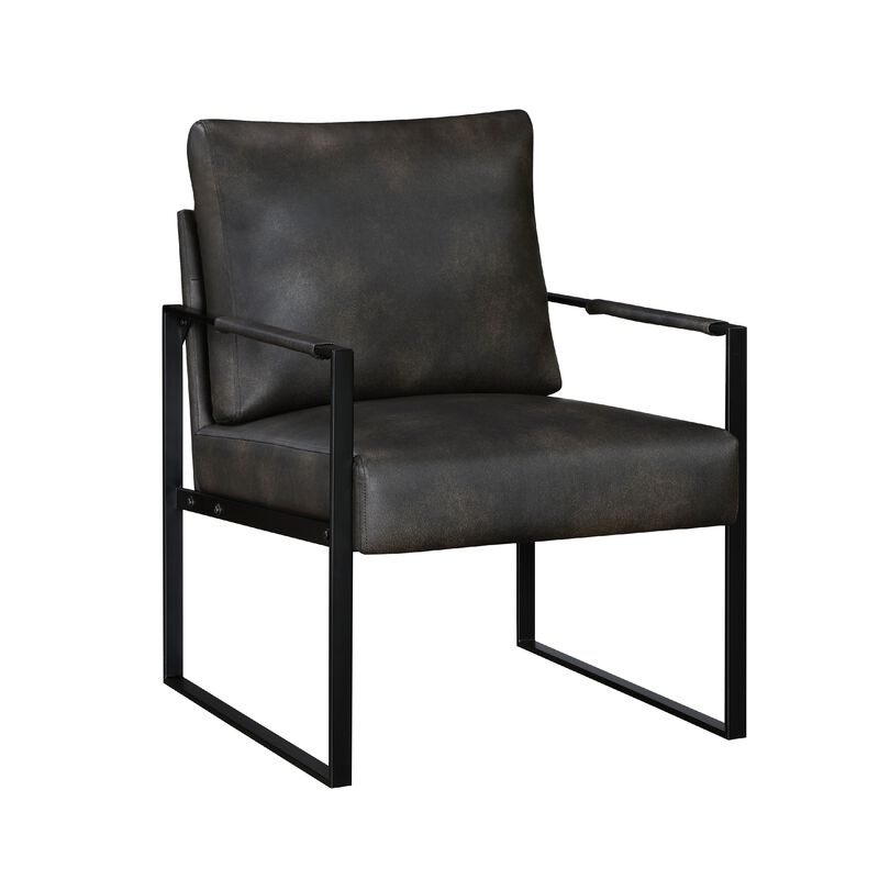 Mackie Accent Armchair, Dark Gray Faux Leather, Black Metal Frame