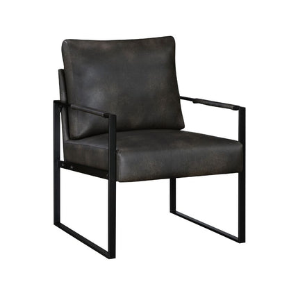 Mackie Accent Armchair, Dark Gray Faux Leather, Black Metal Frame