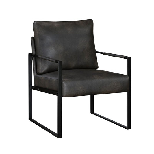 Mackie Accent Armchair, Dark Gray Faux Leather, Black Metal Frame