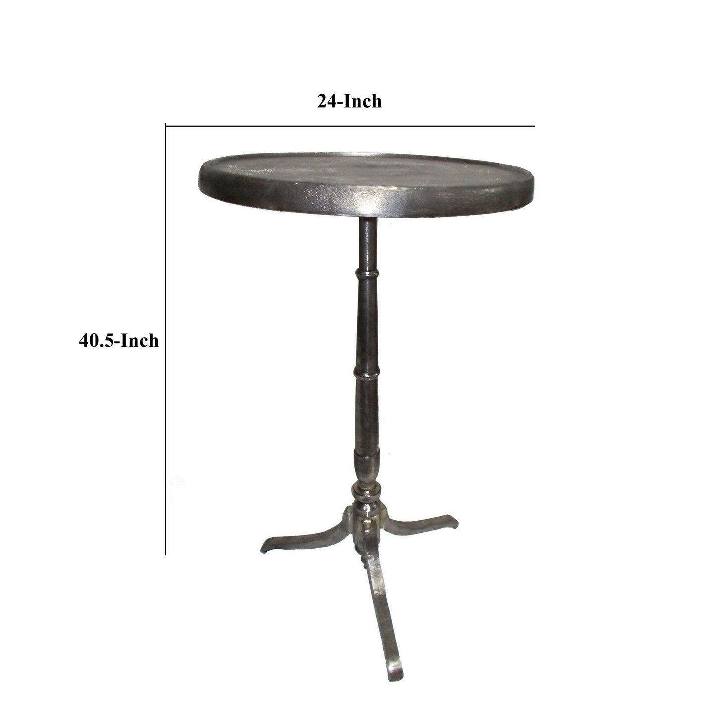 41 Inch Plant Stand Table, Round Top, Turned Base, Modern Silver Aluminium