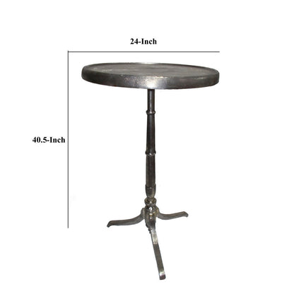41 Inch Plant Stand Table, Round Top, Turned Base, Modern Silver Aluminium