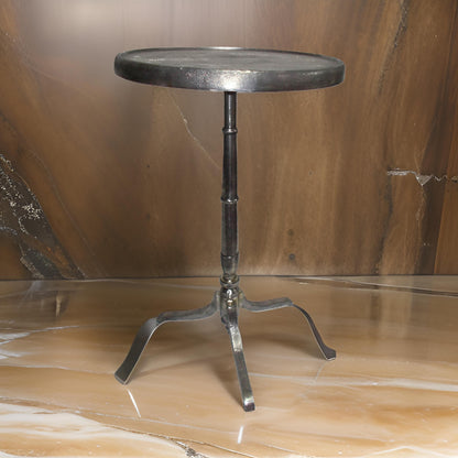 41 Inch Plant Stand Table, Round Top, Turned Base, Modern Silver Aluminium