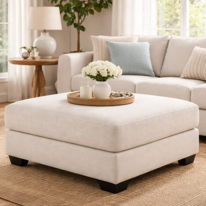 42 Inch Ottoman, Oversized Cushion, Modern Style, Soft Beige Polyester