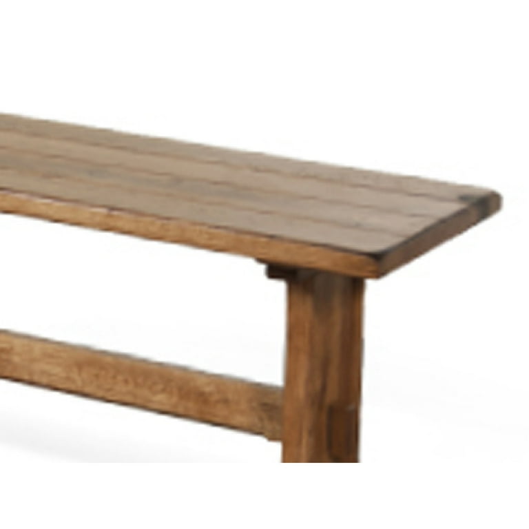 Marv Dining Bench, Trestle Base, Light Brown Mindi Wood 46 Inch
