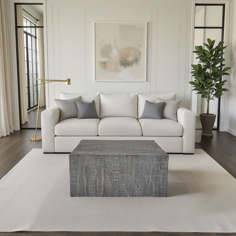 Rydan Coffee Table | 33 Inch Square Block Top | Sandblasted Gray Mango Wood