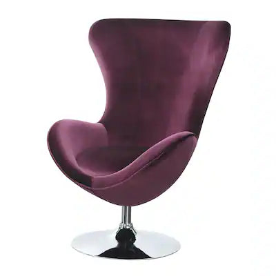 Fabric Curved Design Chair with Ottoman and Tubular Base, Set of 2, Purple