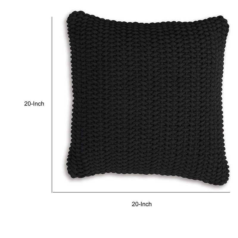 Accent Throw Pillow Set of 4, 20 Inch Square, Handwoven Black Cotton
