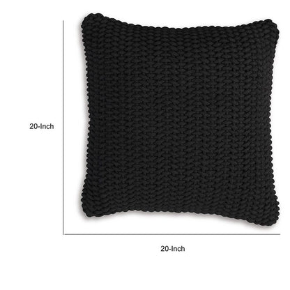 Accent Throw Pillow Set of 4, 20 Inch Square, Handwoven Black Cotton