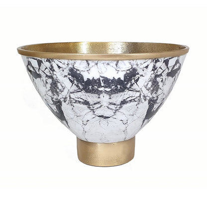 Sinzo 10 Inch Tapered Bowl, Gold Aluminum, Textured Design, Black, White