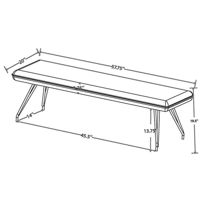 Donne Dining Bench Gray Fabric and Foam Cushion, Metal Legs, 58 Inch