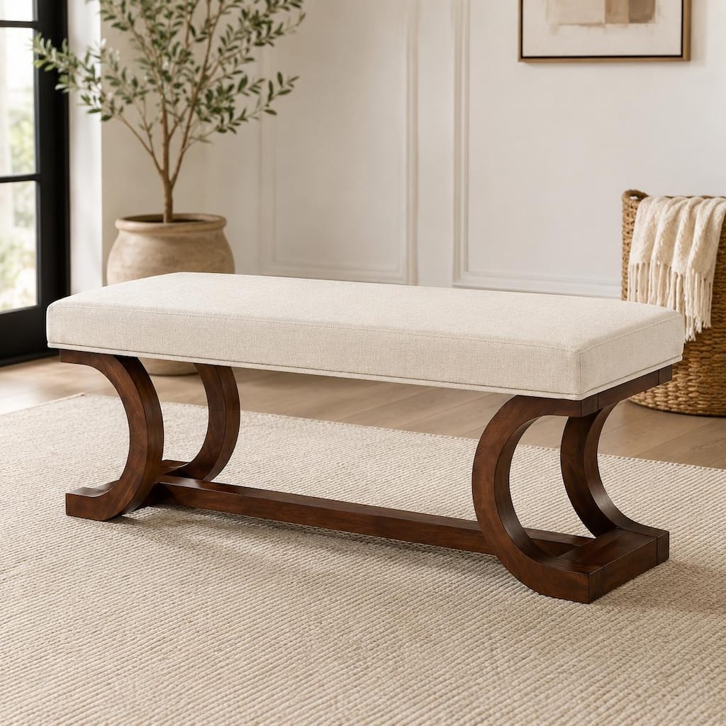 Demi 48 Inch Storage Bench, Lower Shelf, Rustic White Solid Wood