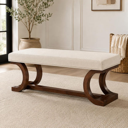 Demi 48 Inch Storage Bench, Lower Shelf, Rustic White Solid Wood