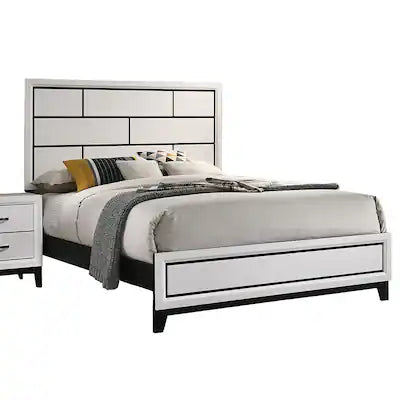 Erica Queen Size Bed, Gray, Black Wood Finish, Panel Style Headboard