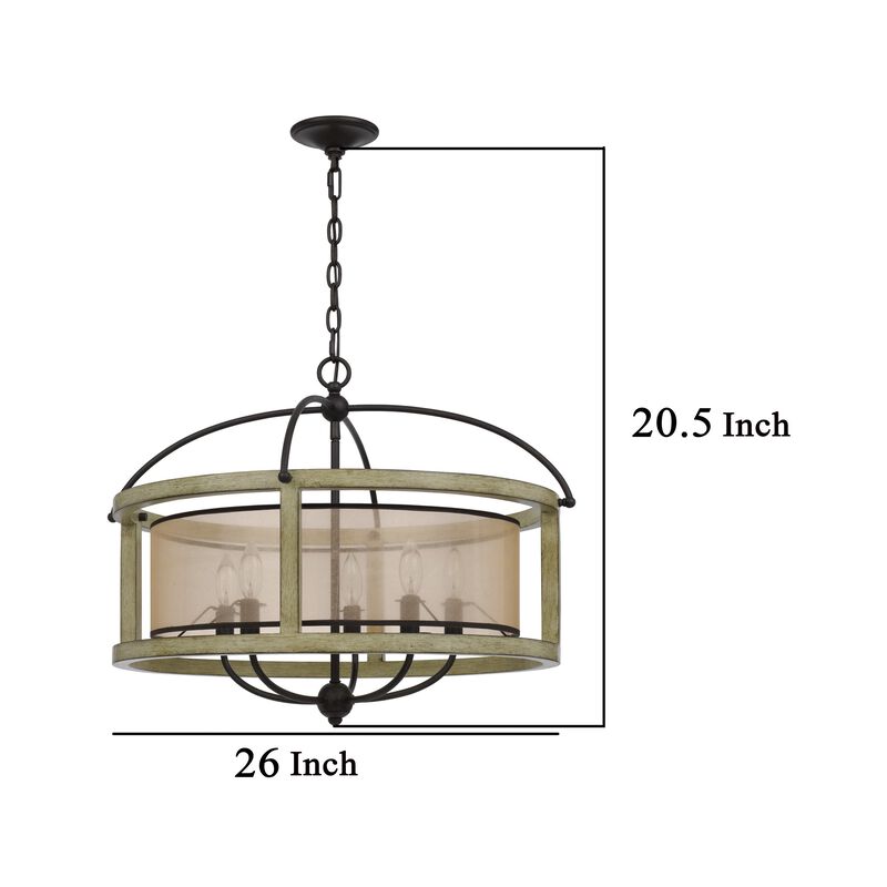 Acia 26 Inch Chandelier, Classic Round Organza Shade Wood, Metal