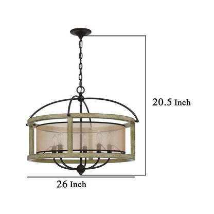Acia 26 Inch Chandelier, Classic Round Organza Shade Wood, Metal