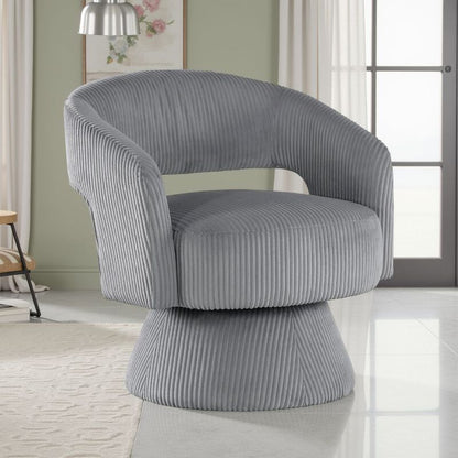Rayne Swivel Accent Chair, Gray Corduroy, Round Metal Swivel Base
