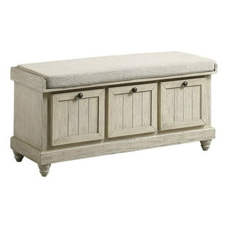 Wali 44 Inch Bench with Lift Top Storage, Cushioned Seat Antique White