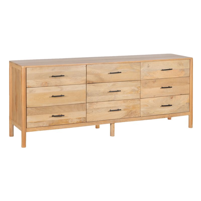 Geti Dresser 9 Drawers, 84 Inch Wide, Handcrafted Natural Oak White Mango Wood
