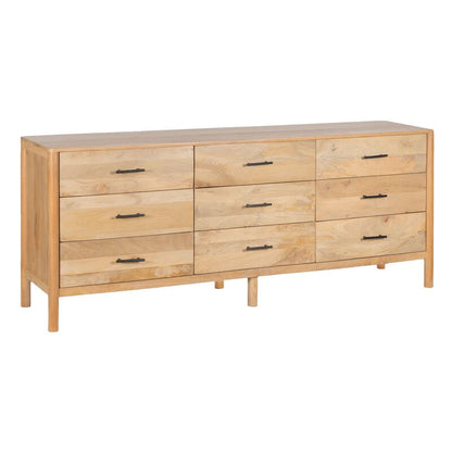 Geti Dresser 9 Drawers, 84 Inch Wide, Handcrafted Natural Oak White Mango Wood