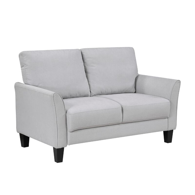 Xumo Loveseat, Light Gray Fabric, 56 Inch, Black Tapered Wood Legs