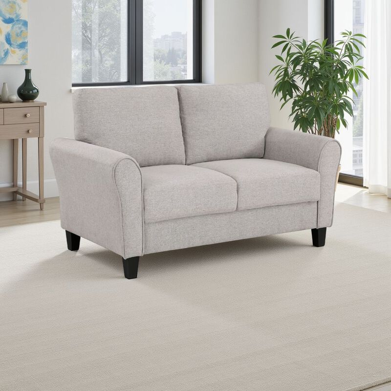 Leroi Loveseat, 58 Inch, Gray Fabric and Round Flared Armrests