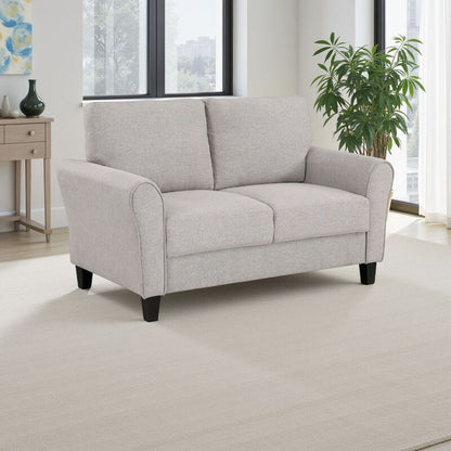 Leroi Loveseat, 58 Inch, Gray Fabric and Round Flared Armrests