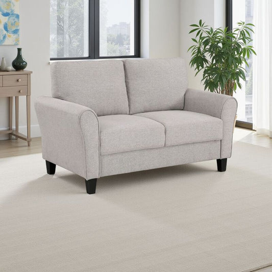Leroi Loveseat, 58 Inch, Gray Fabric and Round Flared Armrests