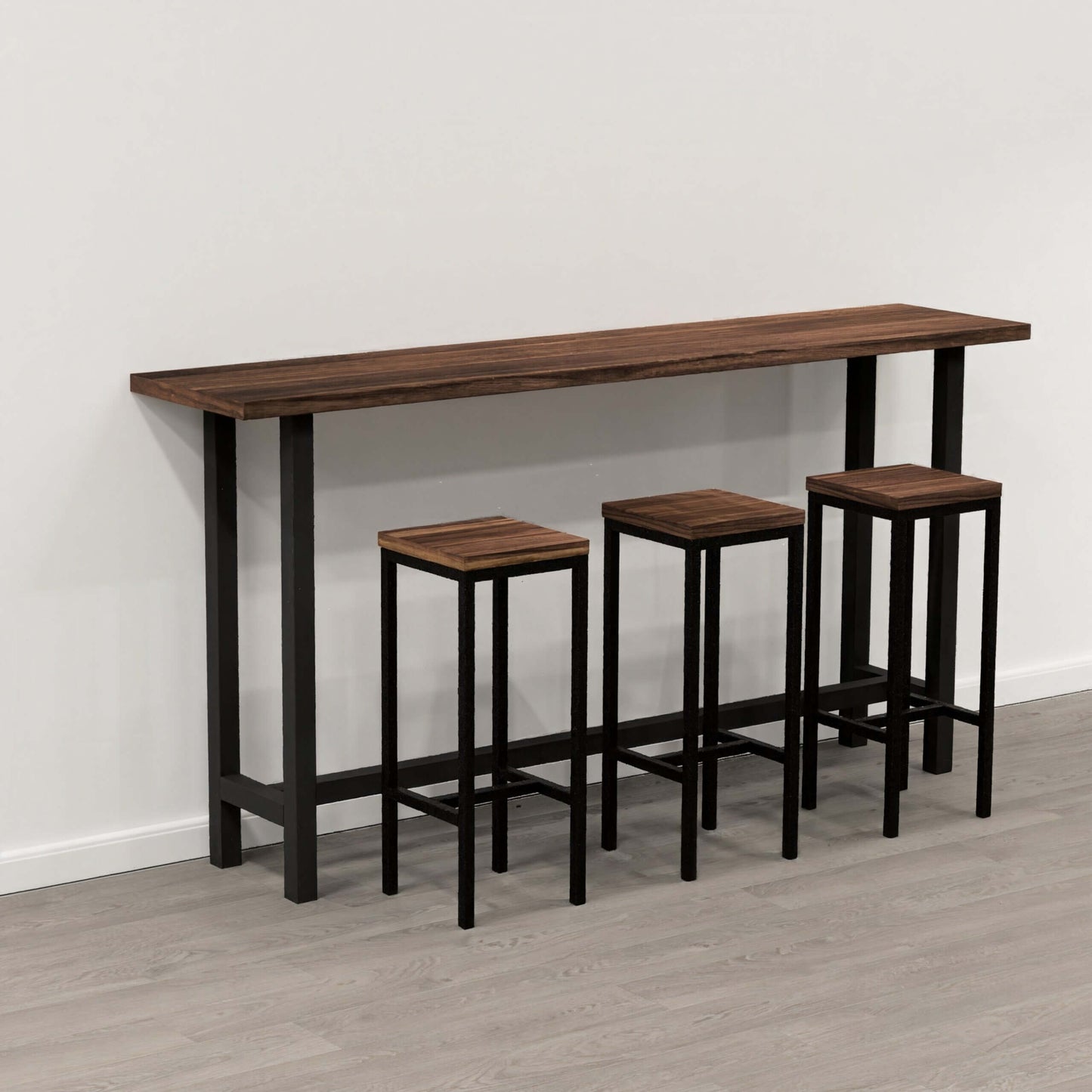 Contemporary Style Square Wood and Metal Bar Table, Brown and Silver
