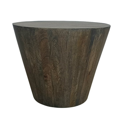 24 Inch Side End Table, Round Drum Shape, Handcrafted Distressed Gray Mango Wood