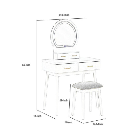Anvy Vanity Desk Set with Mirror and Stool, 4 Drawers, Black Wood