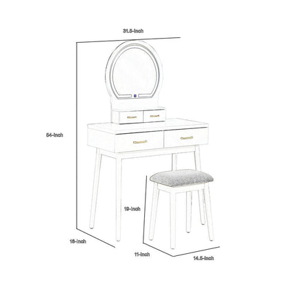 Anvy Vanity Desk Set with Mirror and Stool, 4 Drawers, Wood – Black