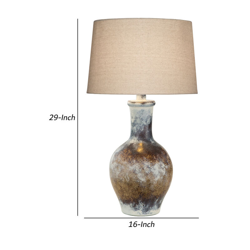 Aine 29 Inch Hydrocal Table Lamp, Drum Shade, Urn Shaped Base, Multicolor