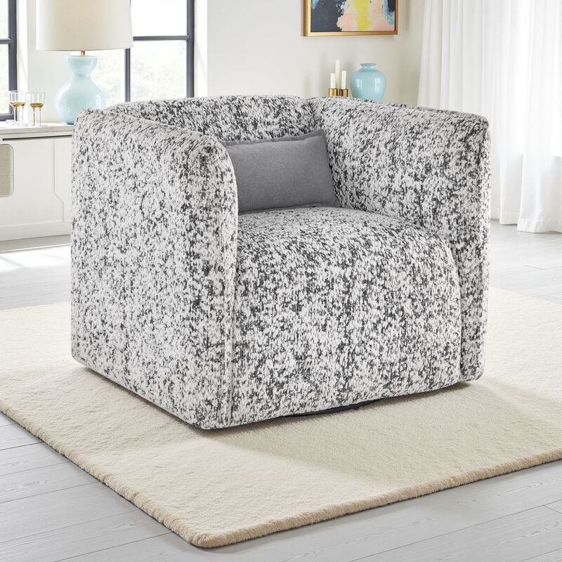 Swivel Armchair, Gray Jacquard Fabric, Foam Cushioning, Square Frame