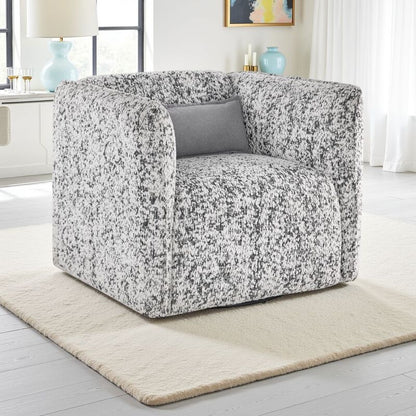 Swivel Armchair, Gray Jacquard Fabric, Foam Cushioning, Square Frame