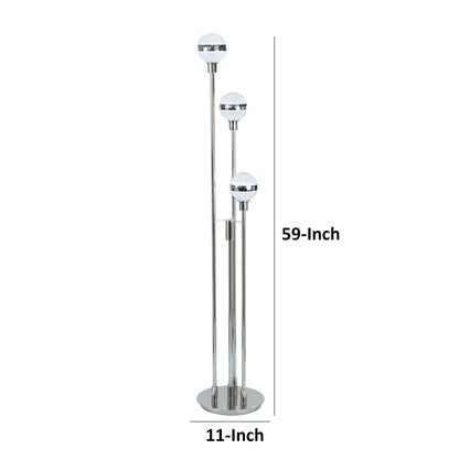 59 Inch Floor Lamp, Modern Accent Globe Glass Shade, Round Base, Nickel