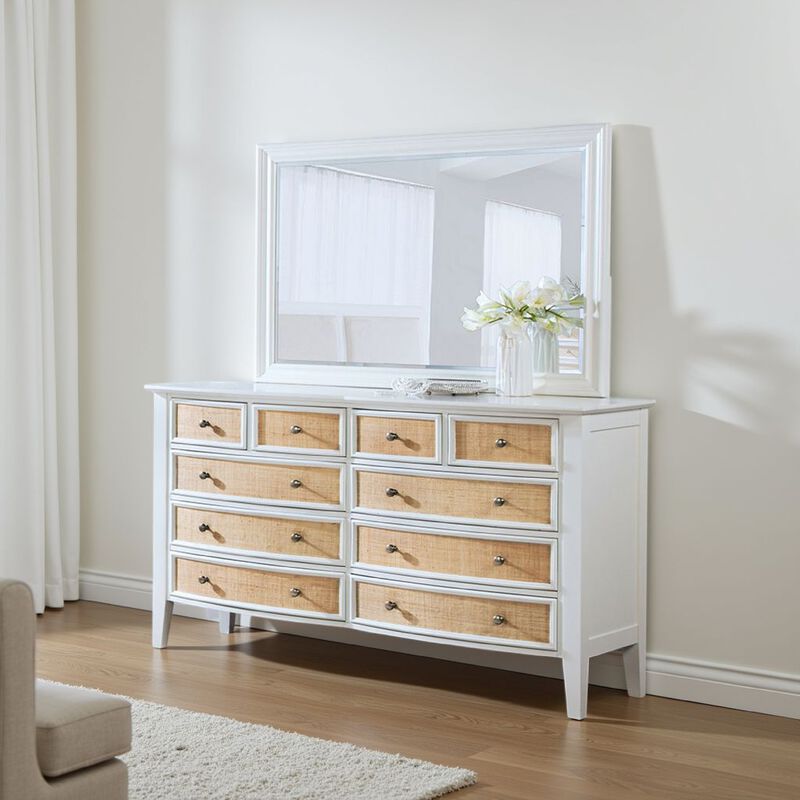 Heo Dresser Mirror, Landscape White Wood Frame, Beveled Glass, 36 Inch