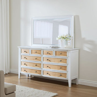 Heo Dresser Mirror, Landscape White Wood Frame, Beveled Glass, 36 Inch