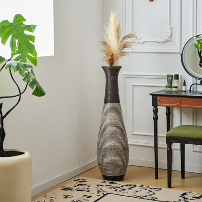 Tall Standing Designer Floor Vase Durable Artificial Rattan Elegant 2 Tone Finish Ideal Decor Accent For Living Room, Bedroom, Entryway Stylish Home Decor Statement Piece - Black / Gray