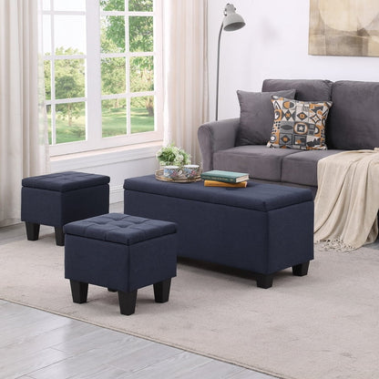 Large Storage Ottoman Bench Set, 3 in 1 Combination Ottoman, Tufted Ottoman Linen Bench for Living Room, Entryway, Hallway